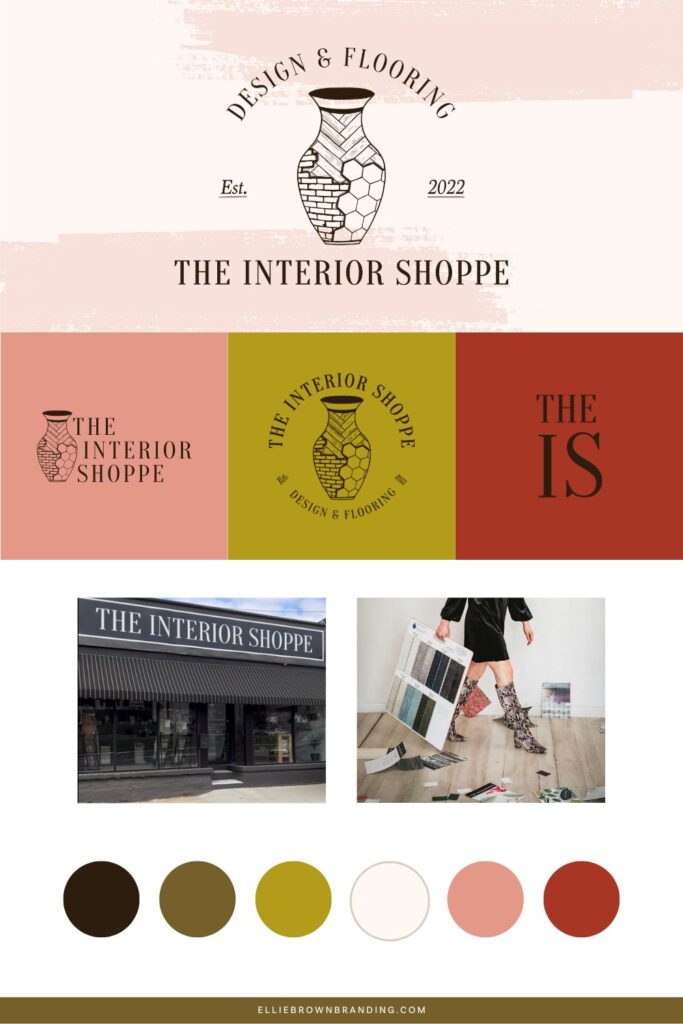 Brand board for The Interior Shoppe showcasing different logo variations.