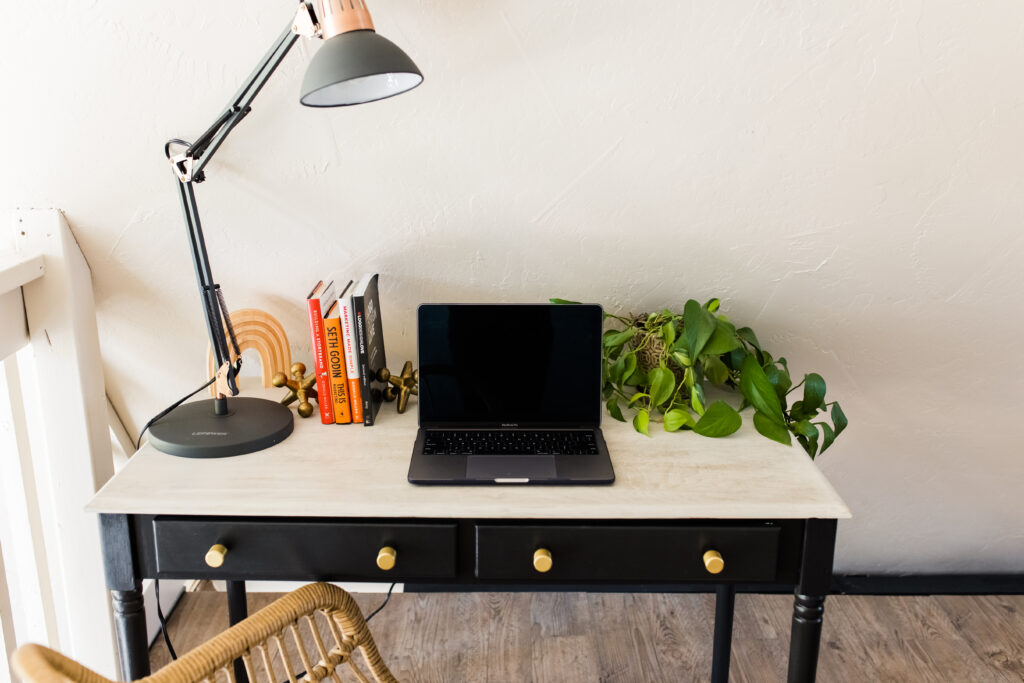 a desk set up in a designers office space